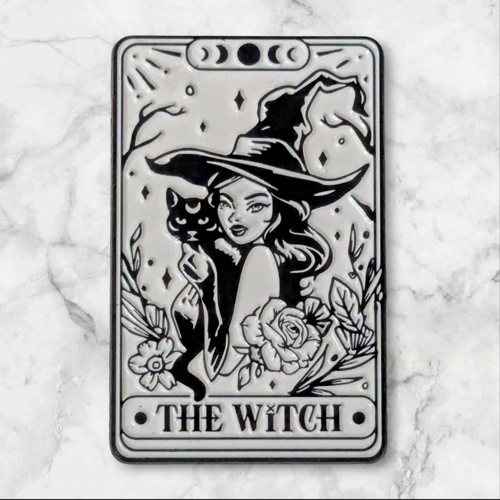 Witch with Cat Enamel Pin